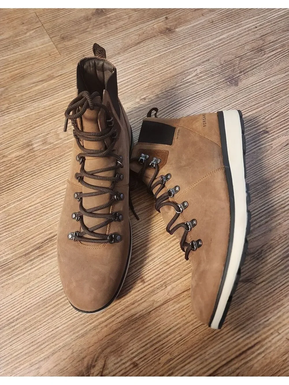 Size 13 Forsake Men's Brown Leather Hiking Boots with Lace-Up and Rubber Outsole